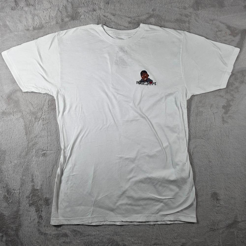 Poetic Justice Shirt Mens Medium White Tupac Shakur Embroidered 90s Hip Hop Tee